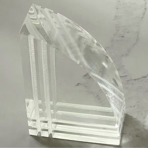 Vintage MCM lucite Acrylic book end clear wharf shape